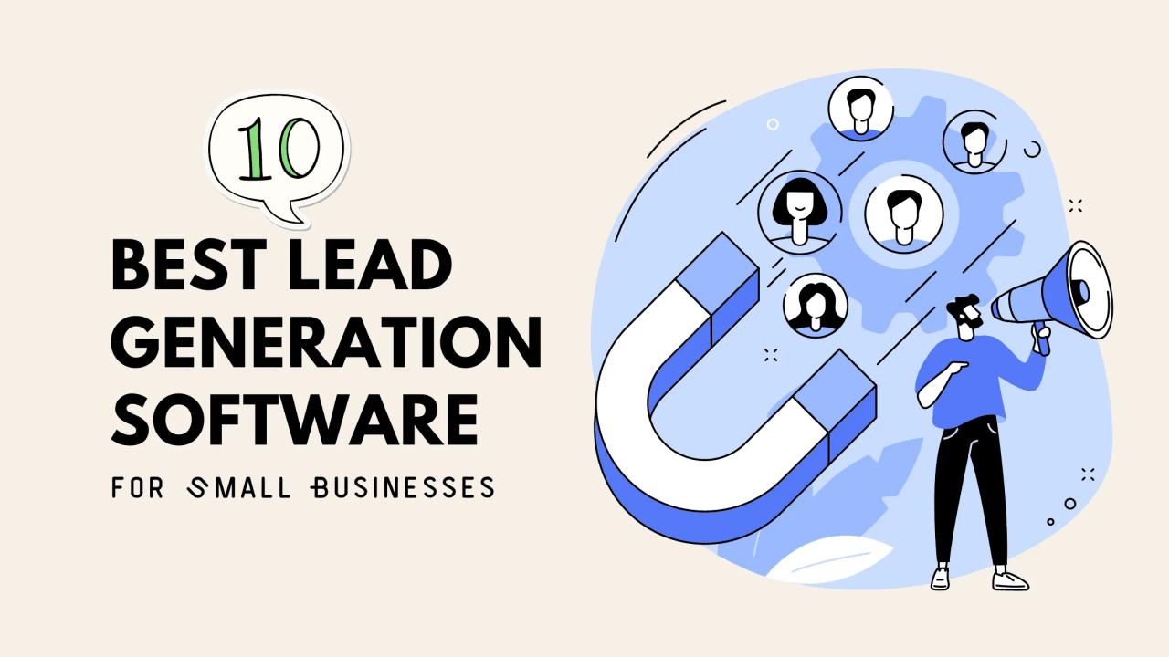 A curated visual list of the top Lead Generation Tools For Small Businesses to capture, qualify, and convert leads. Key tools include HubSpot, OptinMonster, and Leadfeeder—essential, cost-effective solutions for maximizing small business growth and optimizing the sales funnel.